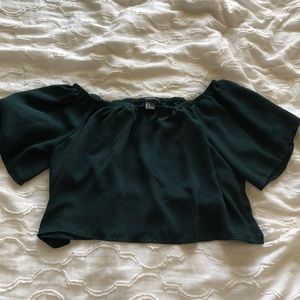 Off the Shoulder Dark Green Crop Top